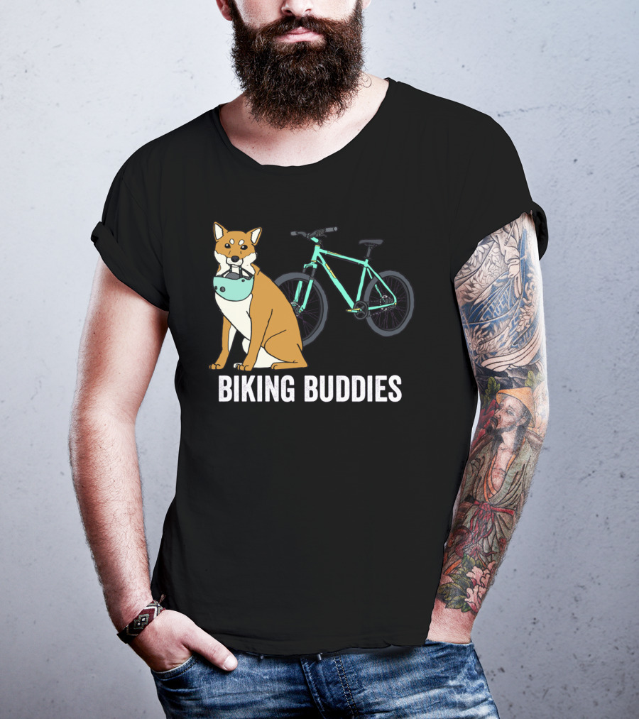 Shiba Inu With Bike Companion Biking Buddies Adventure T-Shirt