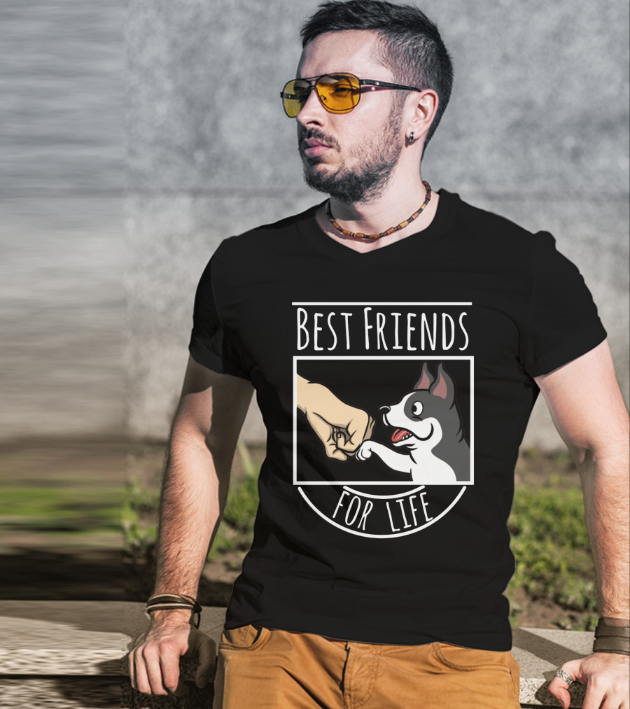 Best Friends For Life Boston Terrier Fist Bump T-Shirt
