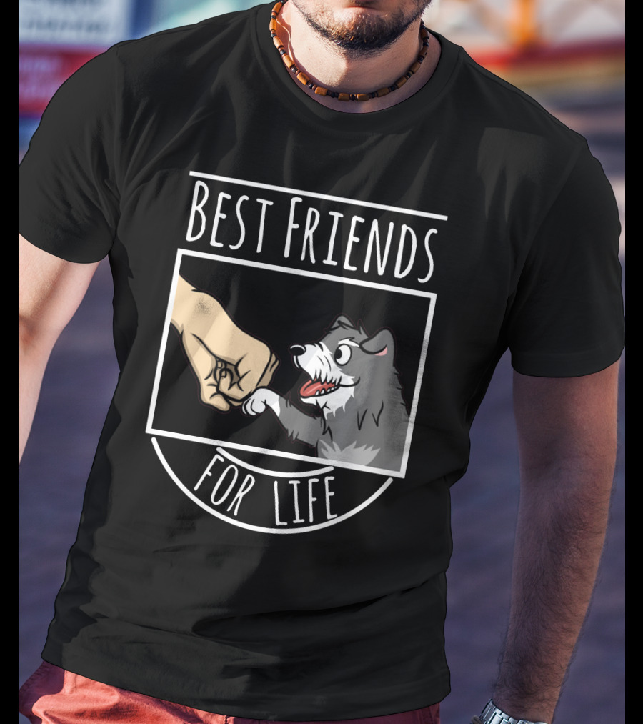 Best Friends For Life Schnauzer Dog Fist Bump Drawing T-Shirt