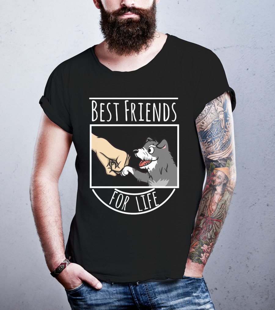 Best Friends For Life Schnauzer Dog Fist Bump Drawing T-Shirt
