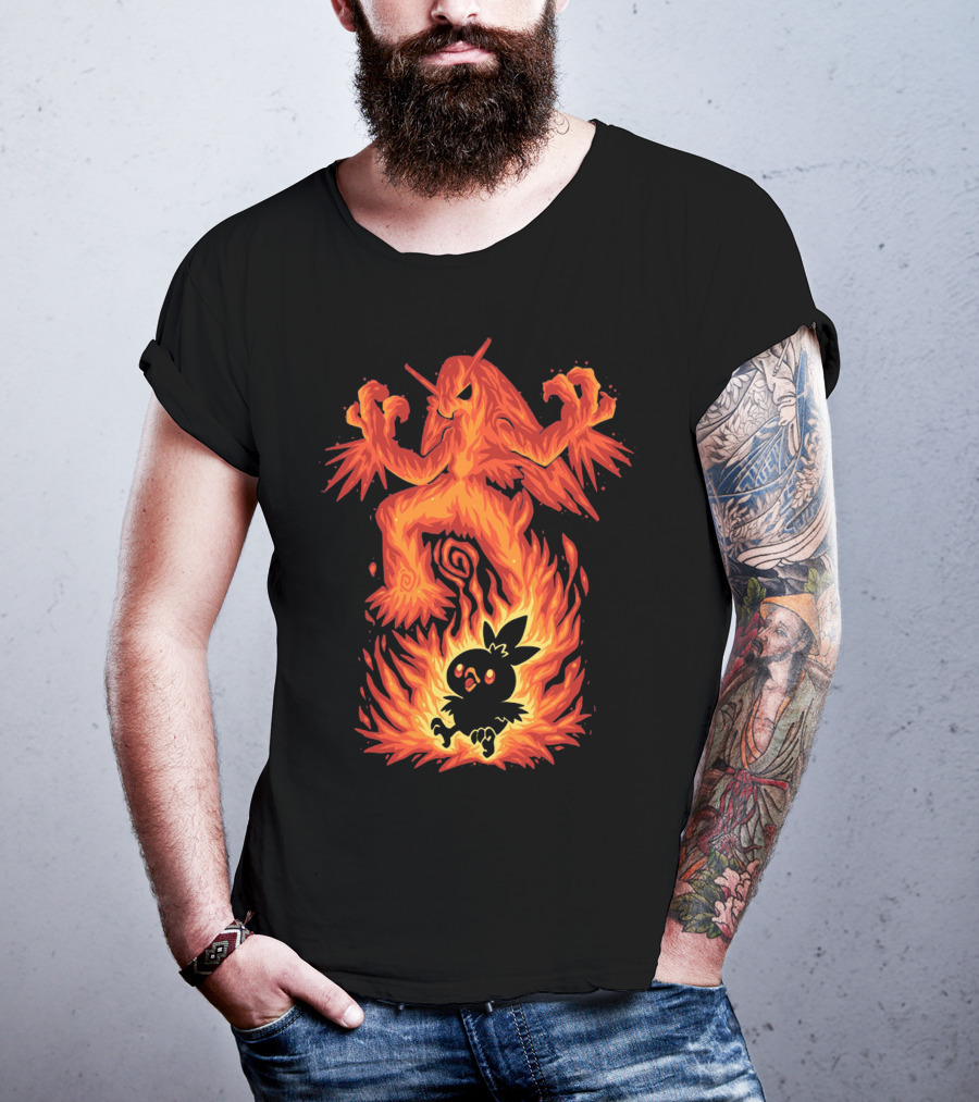 Evolution Pokemon Torchic Blaziken Flames T-Shirt