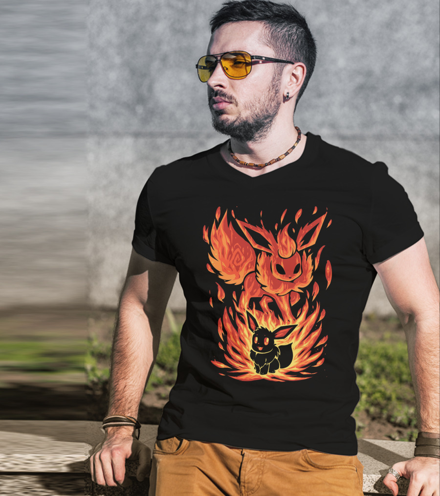 Eevee To Flareon Evolution Fire Transformation Pokemon T-Shirt