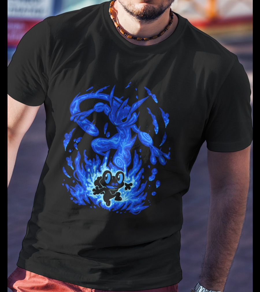 Evolution Pokemon Greninja Froakie Blue Flames T-Shirt