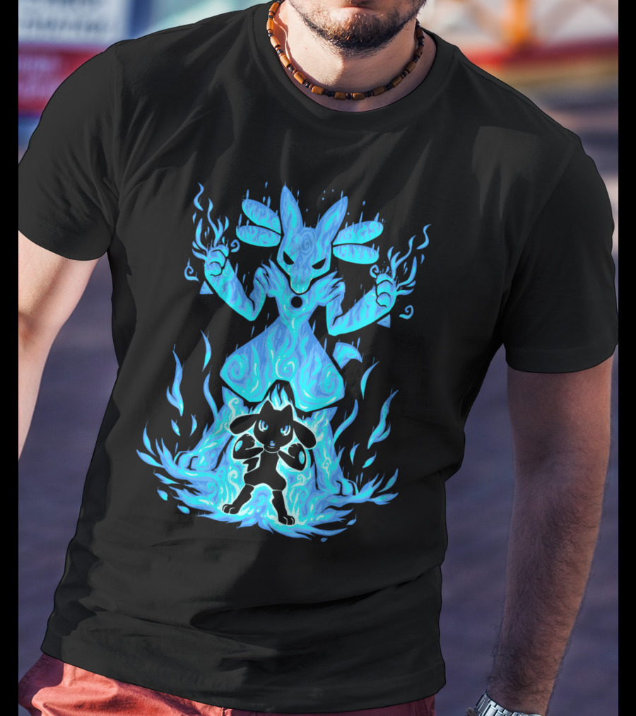 Evolution Pokemon Lucario Riolu Aura Flames T-Shirt
