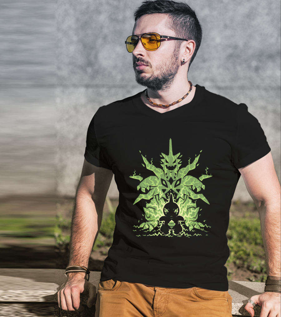 Evolution Pokemon Mega Tyranitar Larvitar Lightning Transformation T-Shirt