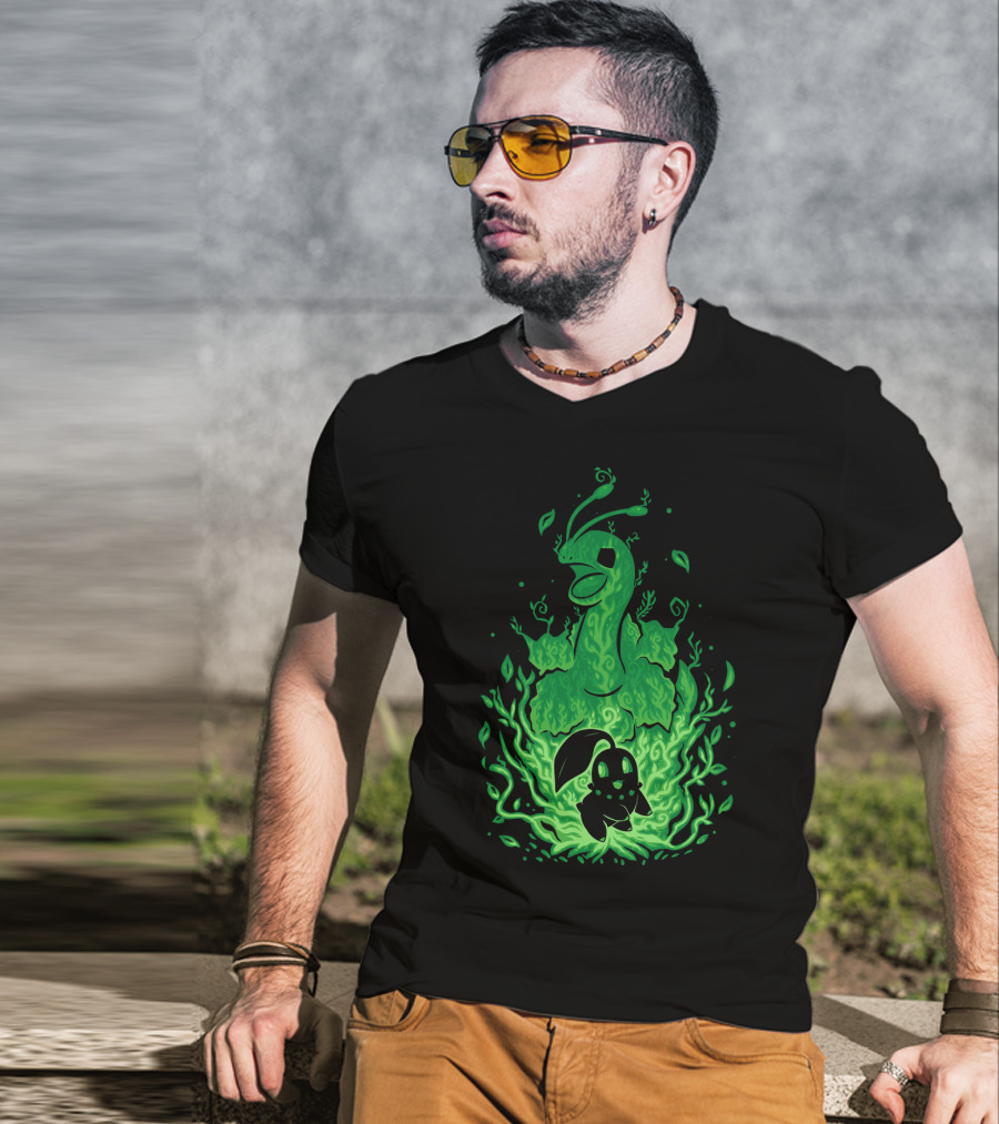 Evolution Pokemon Meganium Chikorita Glowing Green T-Shirt