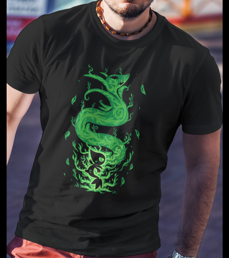 Evolution Pokemon Serperior Coiled Green Flames With Leaves T-Shirt