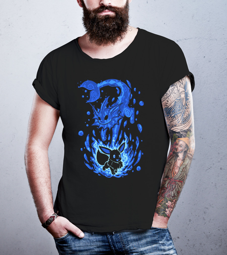 Evolution Pokemon Vaporeon Eevee Transformation Blue Watersplash T-Shirt