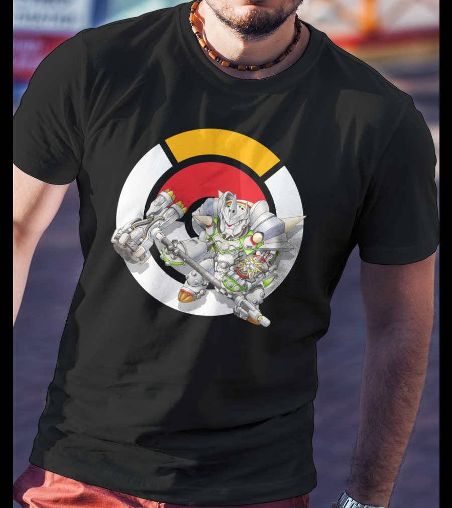 Pokemon X Overwatch Chesnaught Reinhardt Crossover Battle Armor T-Shirt