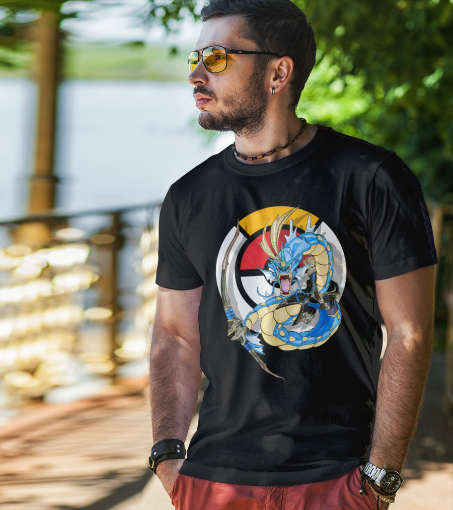 Pokemon Gyarados Hanzo Crossover Bow And Sword Mashup T-Shirt
