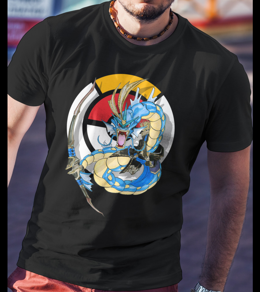 Pokemon Gyarados Hanzo Crossover Bow And Sword Mashup T-Shirt