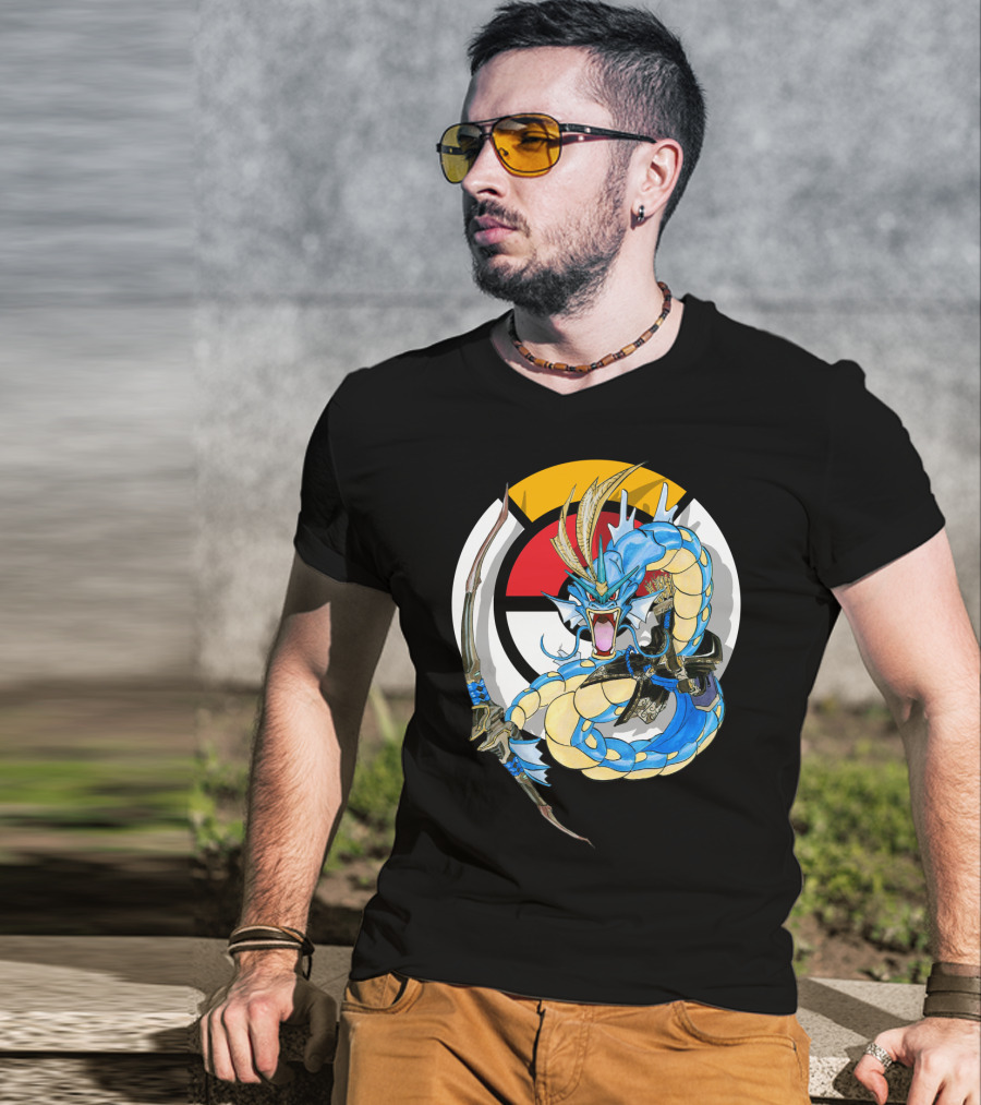 Pokemon Gyarados Hanzo Crossover Bow And Sword Mashup T-Shirt