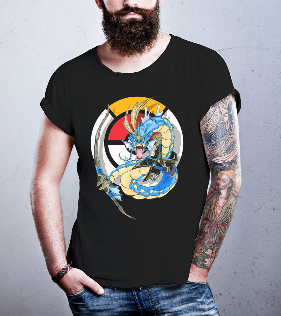 Pokemon Gyarados Hanzo Crossover Bow And Sword Mashup T-Shirt