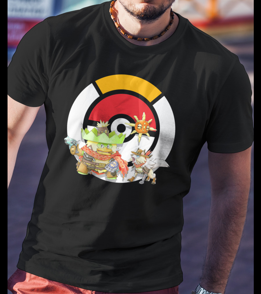 Pokemon X Overwatch Ludicolo Lycanroc Mccree Solrock Crossover T-Shirt