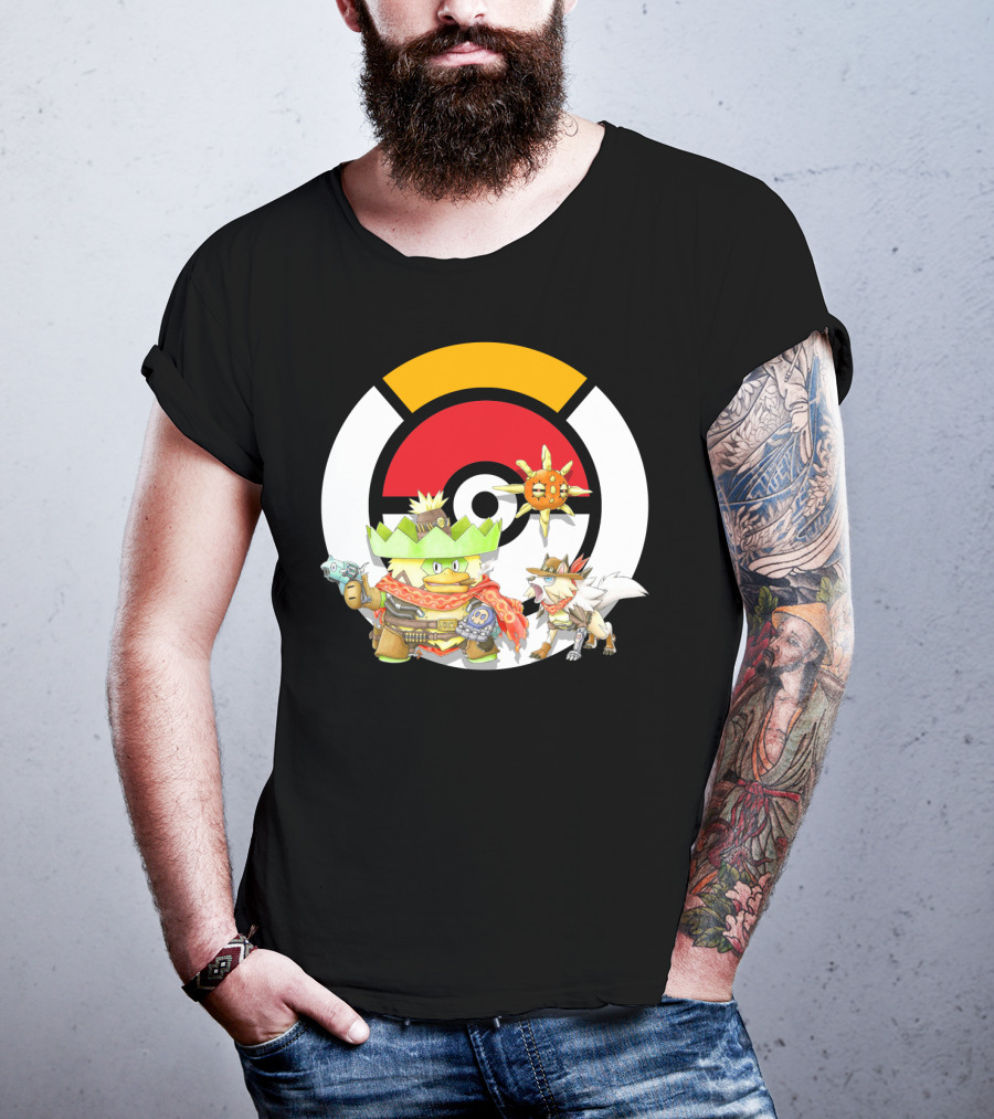 Pokemon X Overwatch Ludicolo Lycanroc Mccree Solrock Crossover T-Shirt