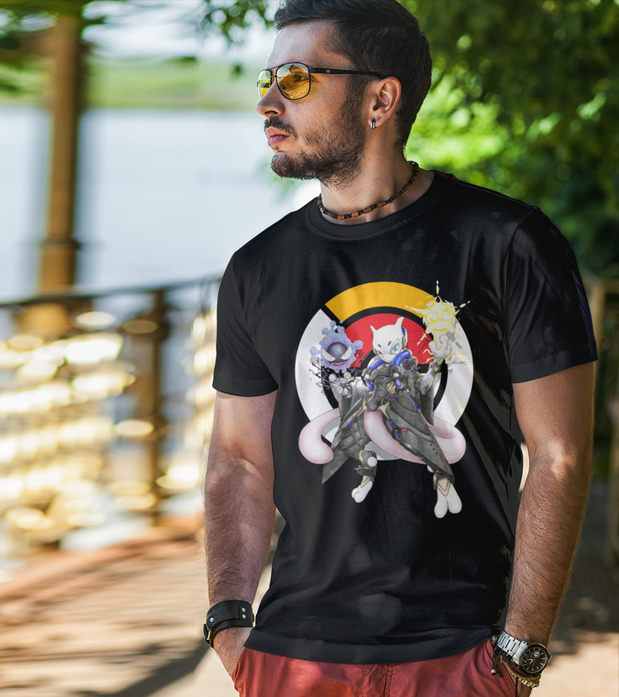 Pokemon Mewtwo X Moira Crossover With Overwatch Symbols And Gastly IN T-Shirt