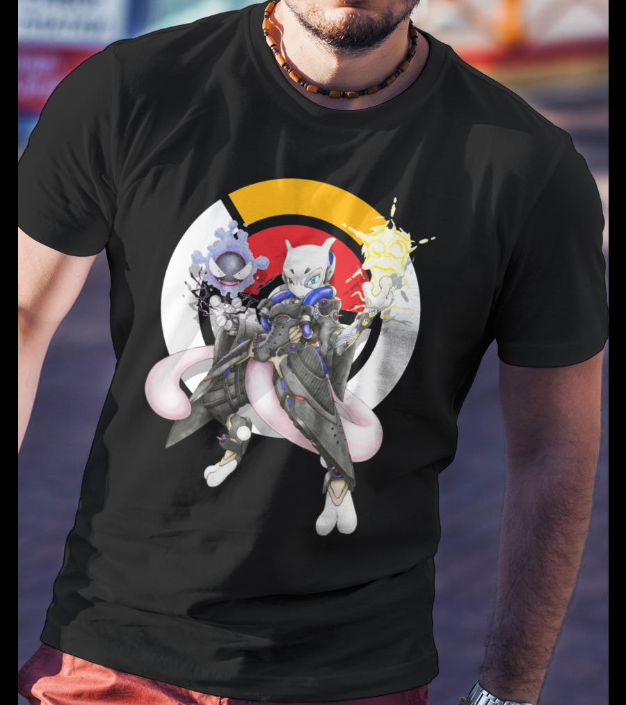 Pokemon Mewtwo X Moira Crossover With Overwatch Symbols And Gastly IN T-Shirt