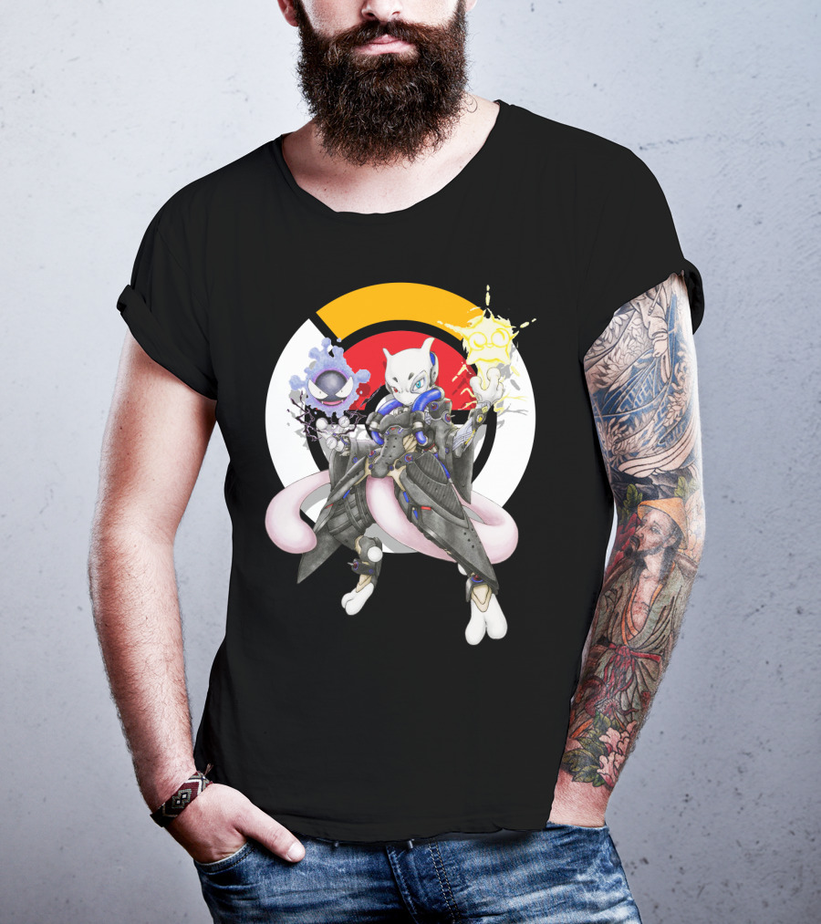Pokemon Mewtwo X Moira Crossover With Overwatch Symbols And Gastly IN T-Shirt