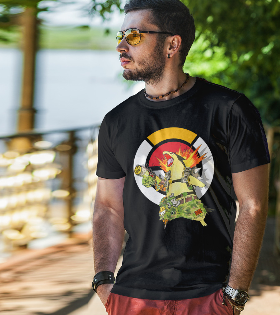 Pokemon Typhlosion Junkrat Crossover Symbol Background T-Shirt