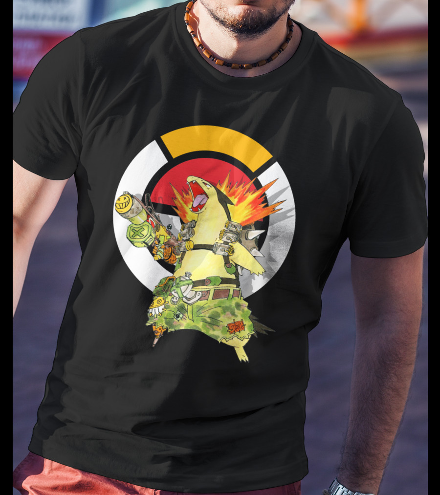 Pokemon Typhlosion Junkrat Crossover Symbol Background T-Shirt