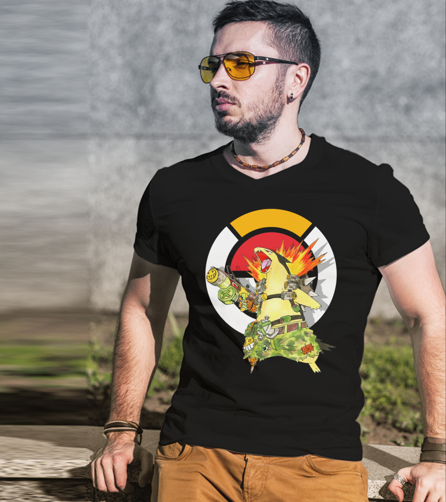 Pokemon Typhlosion Junkrat Crossover Symbol Background T-Shirt