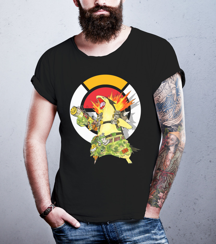 Pokemon Typhlosion Junkrat Crossover Symbol Background T-Shirt