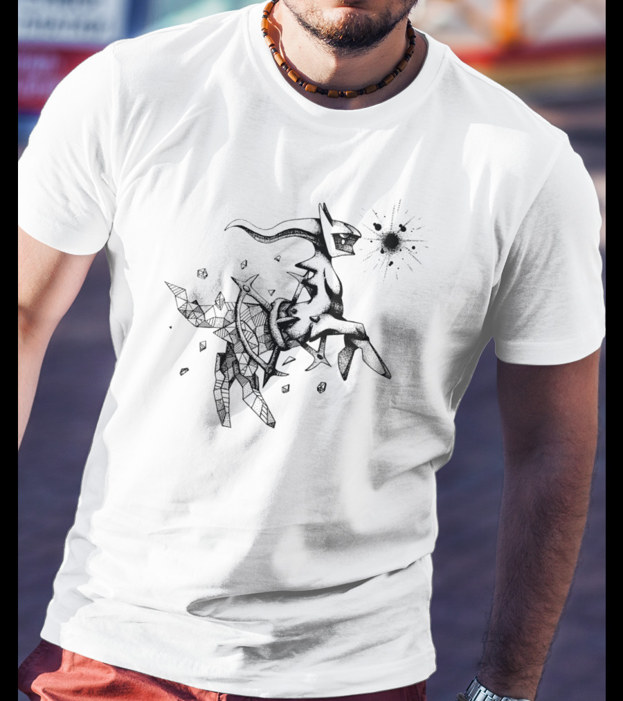 Geometric Pokemon Arceus Monochrome Ink Sketch With Abstract Fragmentation Elements T-Shirt