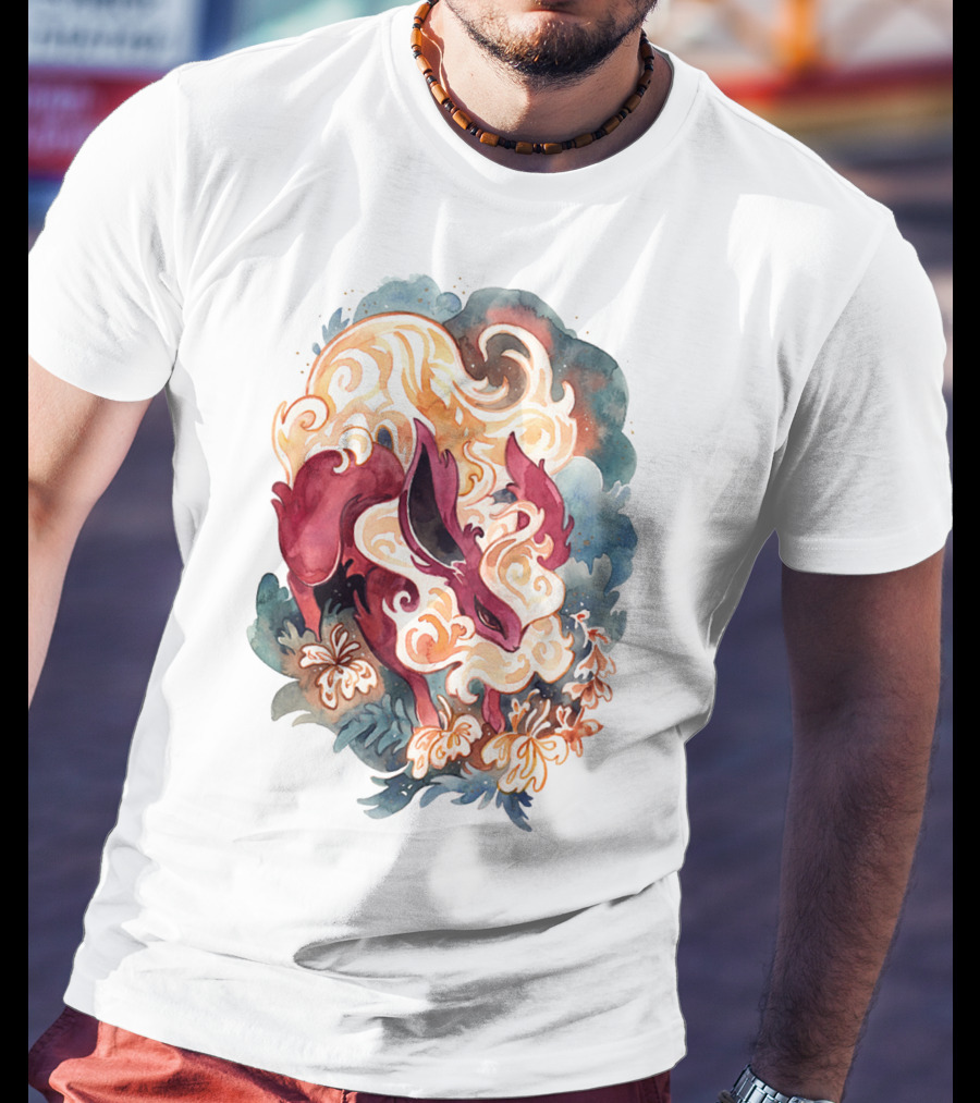 Watercolor Pokemon Flareon Smoke And Flames T-Shirt