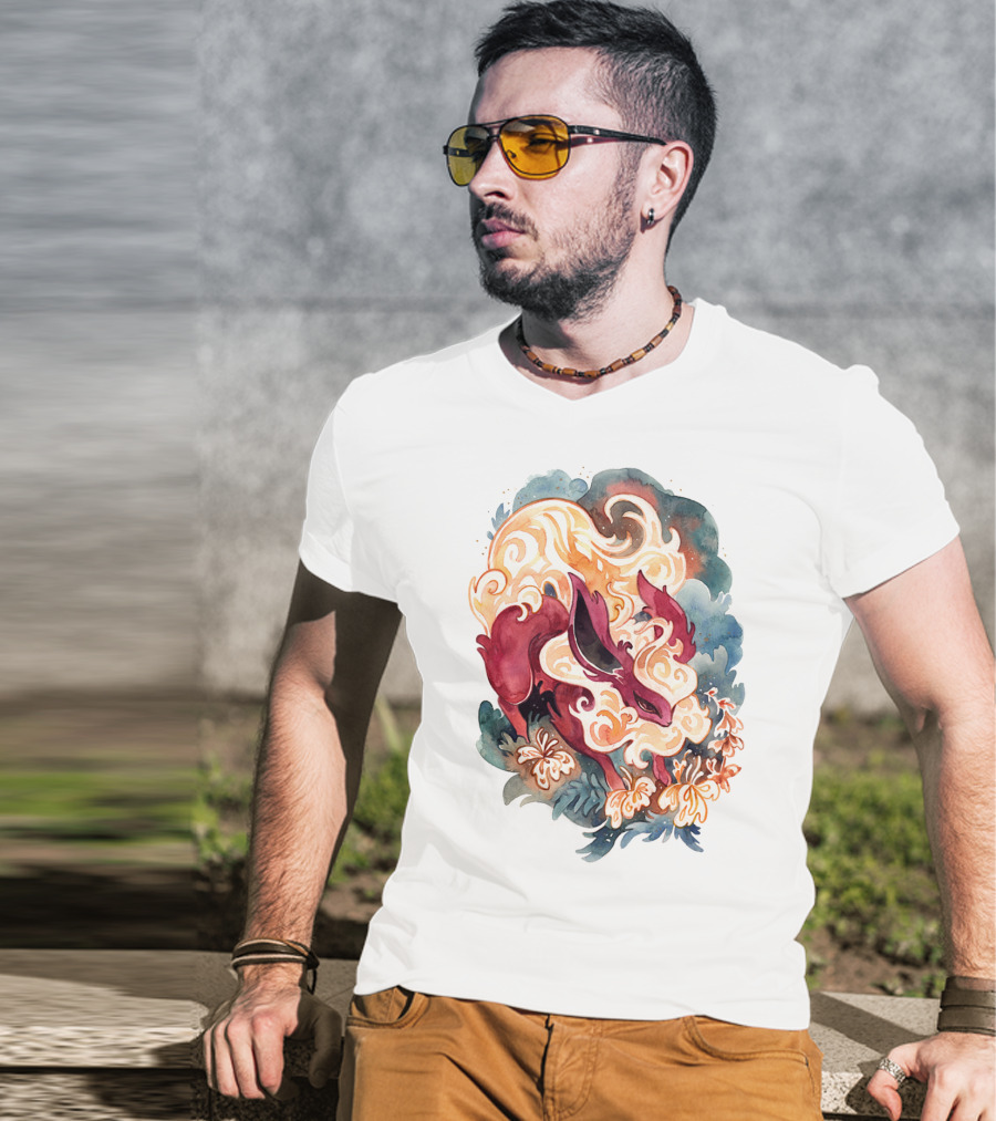 Watercolor Pokemon Flareon Smoke And Flames T-Shirt