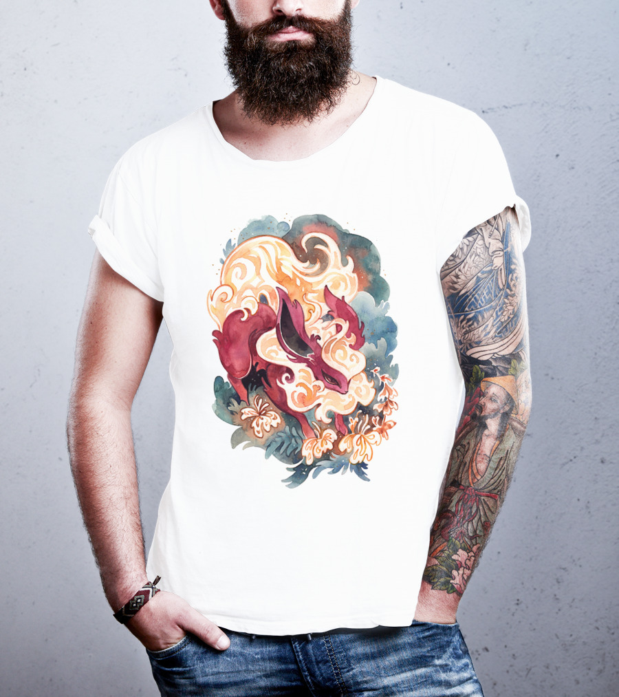 Watercolor Pokemon Flareon Smoke And Flames T-Shirt
