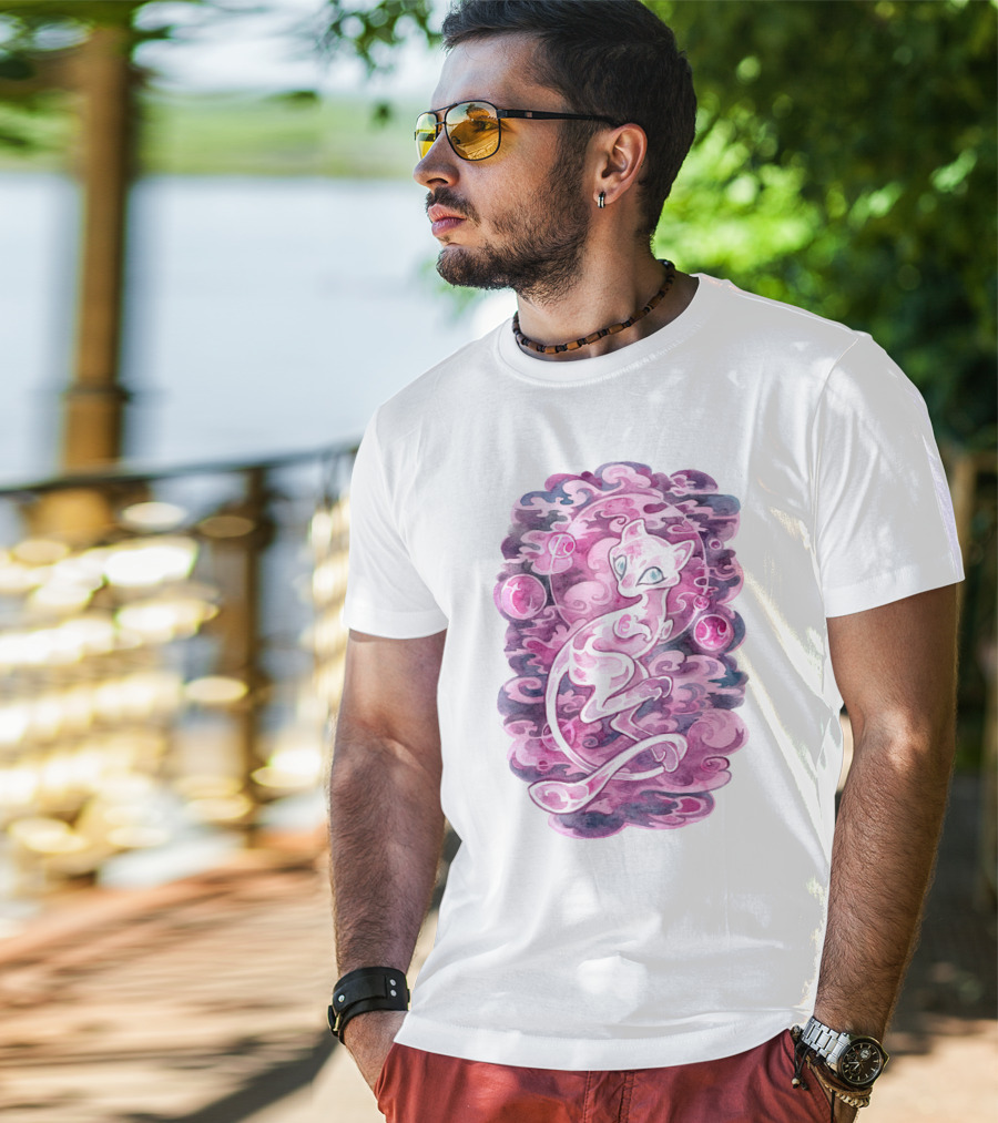 Watercolor Pokemon Mew Purple Swirls And Orbs T-Shirt