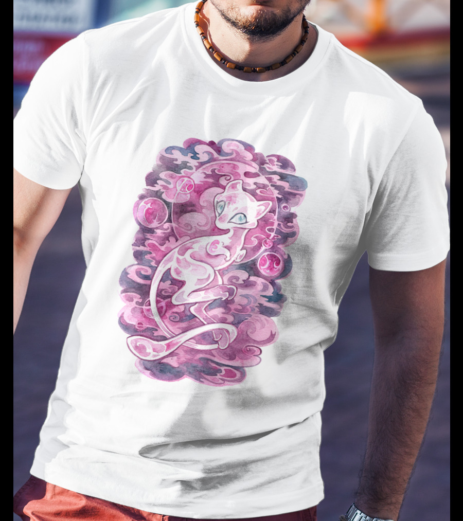 Watercolor Pokemon Mew Purple Swirls And Orbs T-Shirt