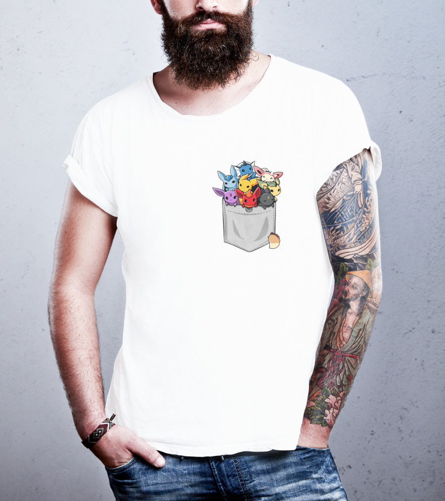 Eeveelution Pokemon Pocket Cute Character Collection T-Shirt
