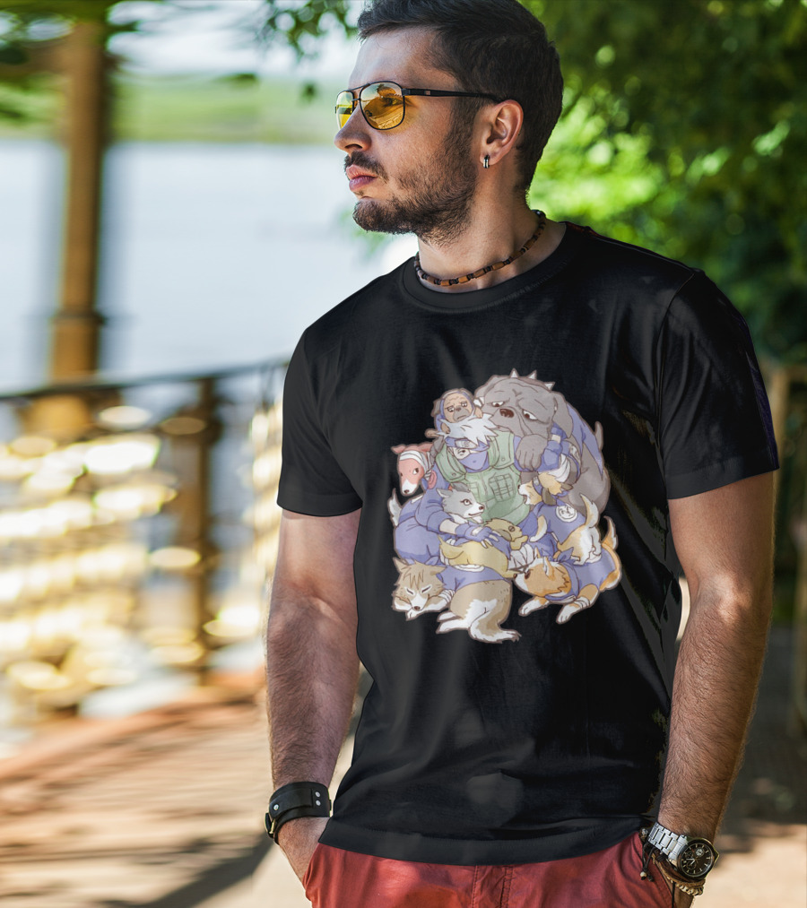 Kakashi Hatake Surrounded By Pack Of Ninken Dogs T-Shirt