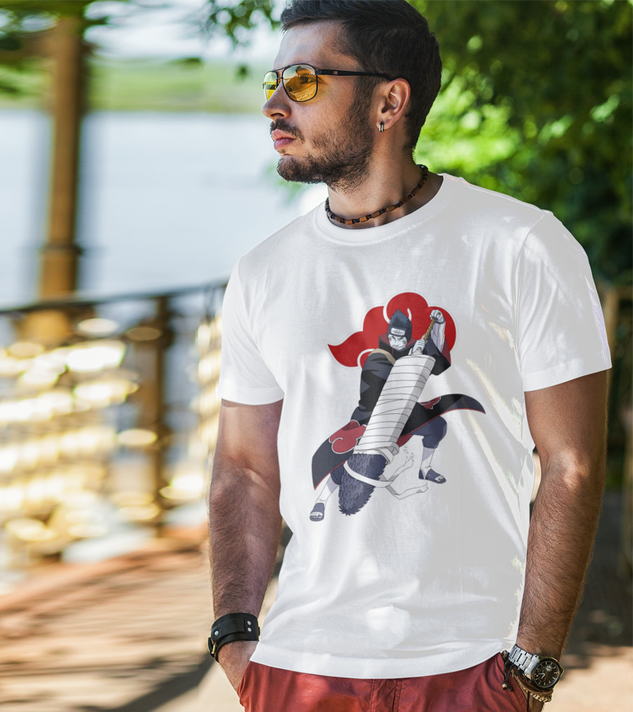 Kisame Hoshigaki Akatsuki Member Wielding Samehada With Red Cloud T-Shirt