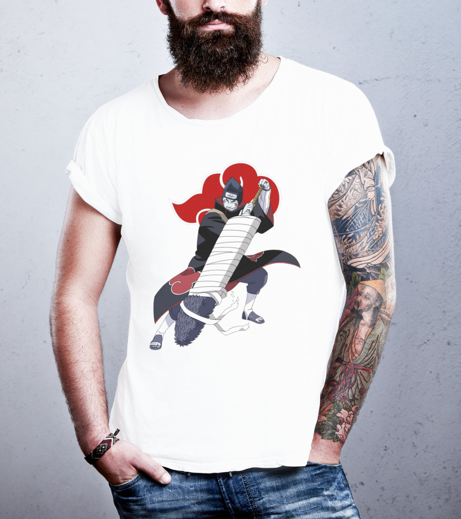 Kisame Hoshigaki Akatsuki Member Wielding Samehada With Red Cloud T-Shirt