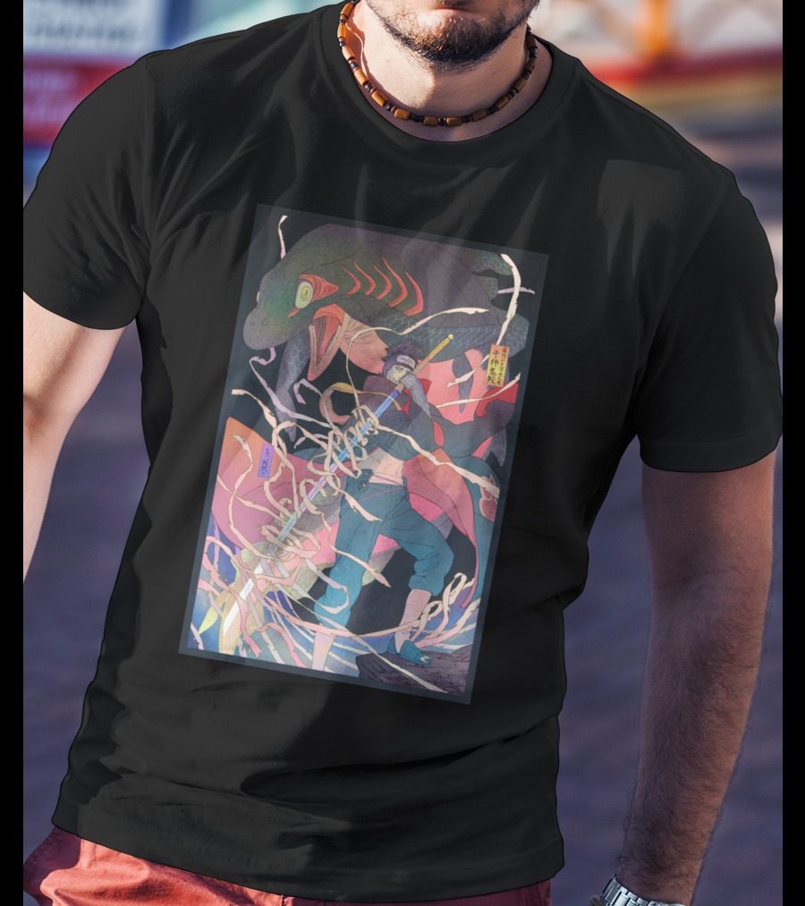 Kisame Sword Wielding Character With Giant Shark And Energy Swirls T-Shirt