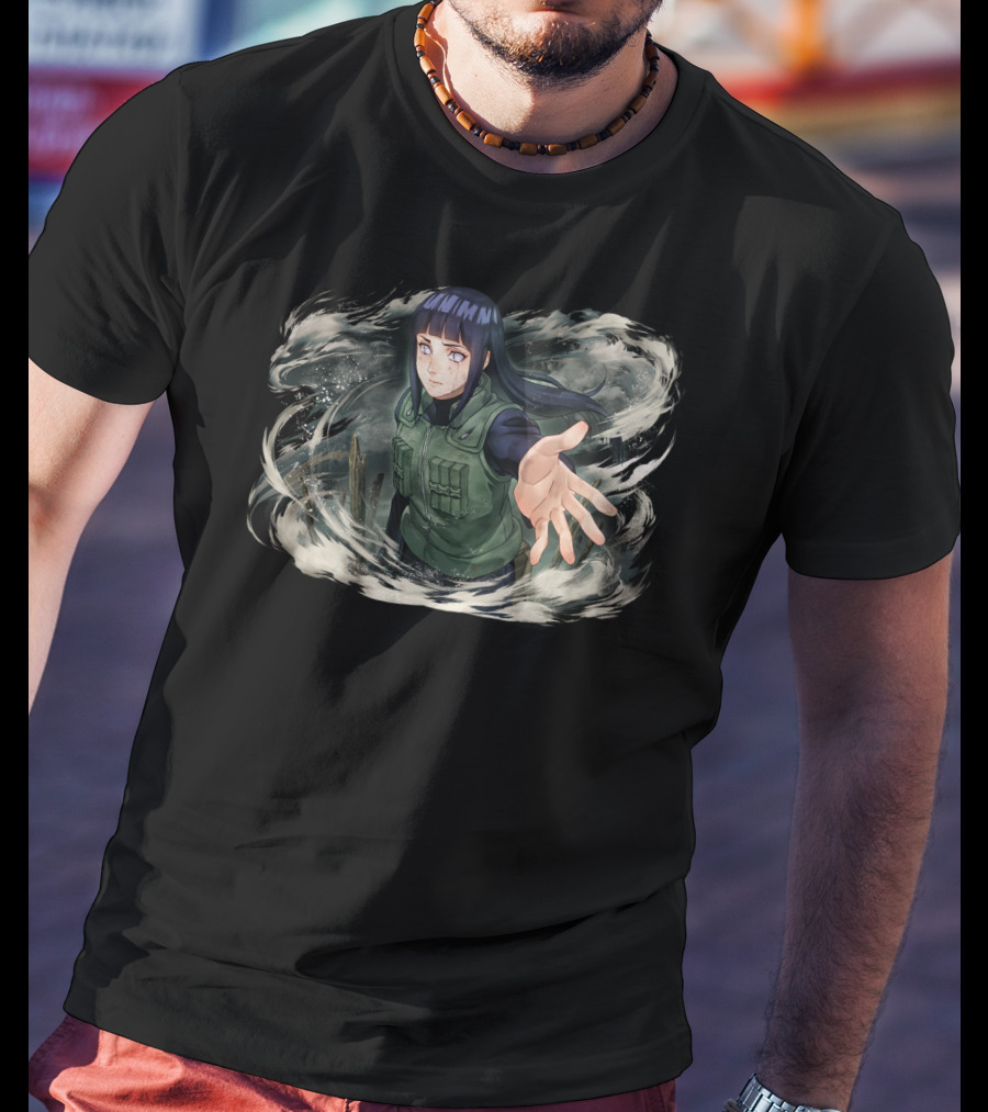 Hinata Hyuga Hand Reaching Anime Character In Swirling T-Shirt