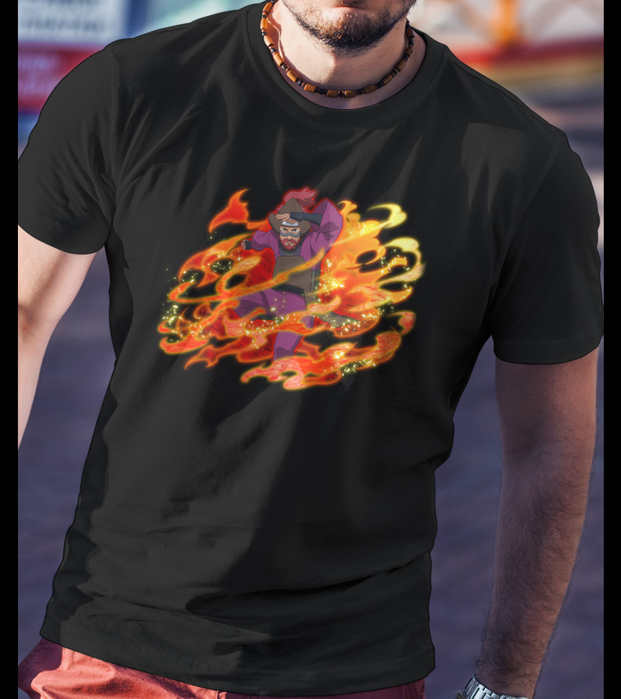 Roshi Fire Aura Anime Character Red And Purple T-Shirt