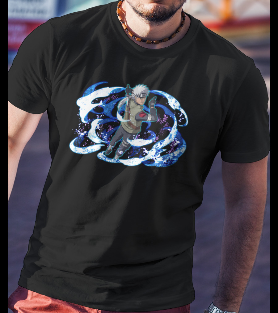 Sakumo Hatake White Fang Anime Character With Ninja Aura And Sword T-Shirt