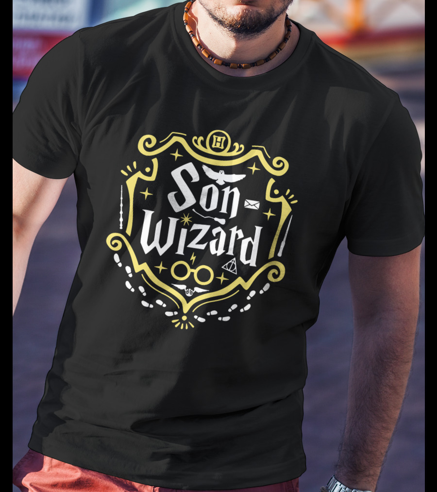 Son Wizard H Glasses Owl Letter Lightning Stars T-Shirt