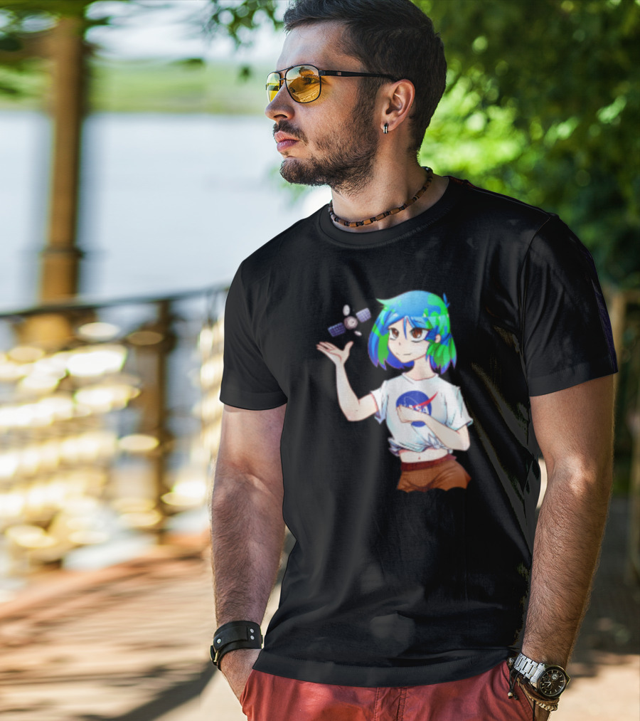 Nasa Back To School Anime Character Featuring Earth Girl And Satellite T-Shirt