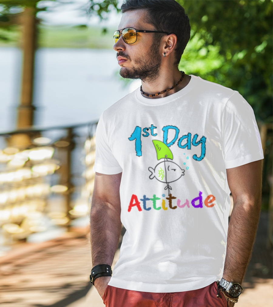 1st Day Attitude With Cartoon Fish T-Shirt