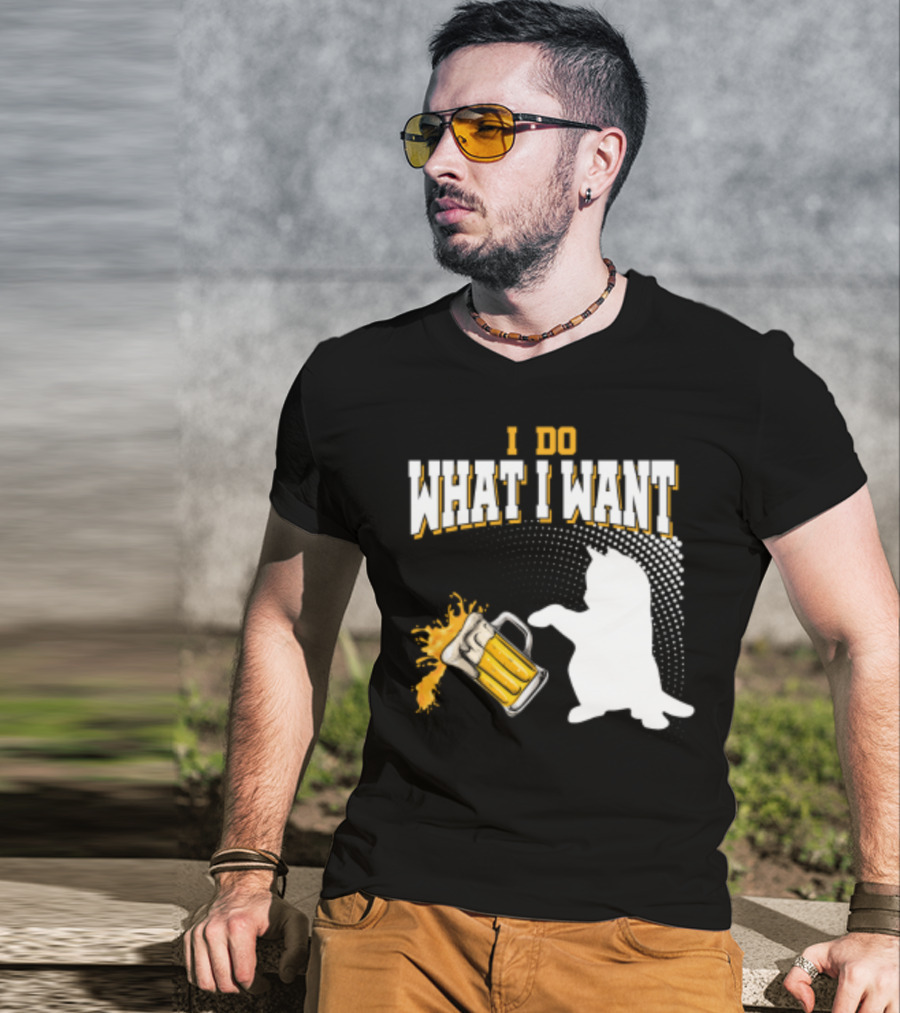 I Do What I Want Cat Knocks Over Beer Mug T-Shirt