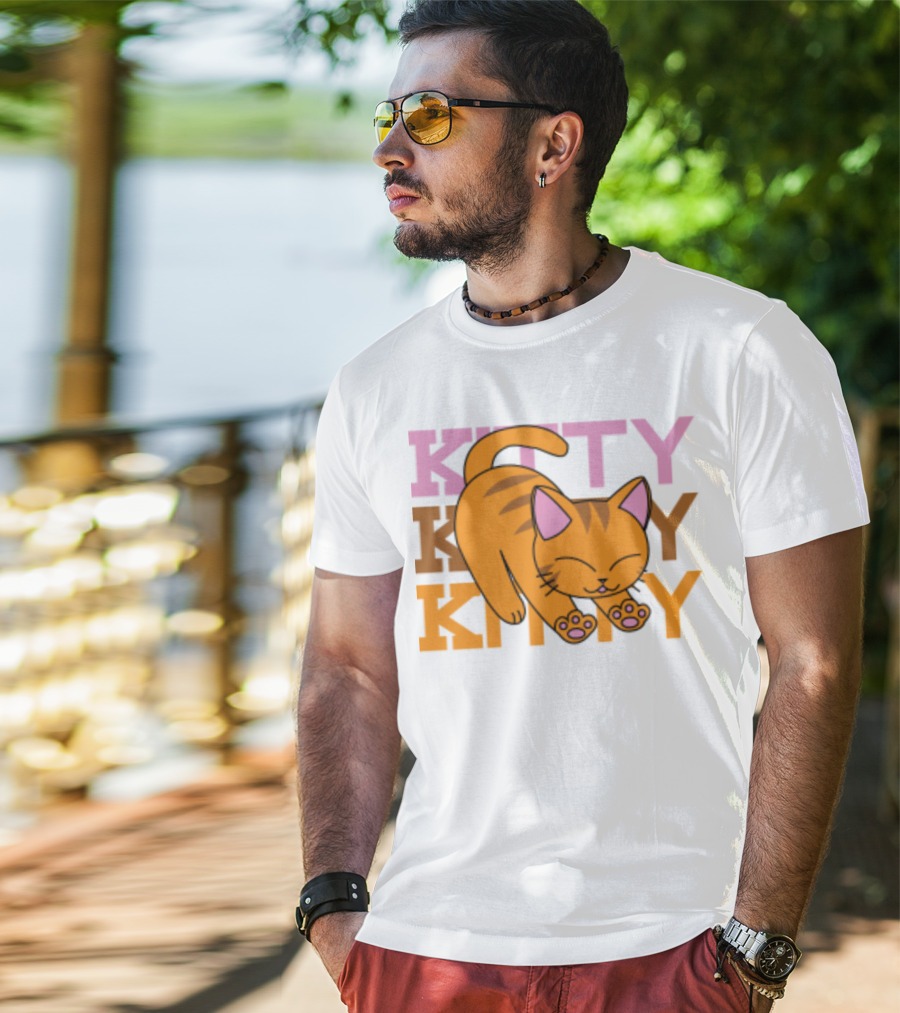 Kitty Kitty Playful Ginger Cat Illustration With Pastel Text T-Shirt