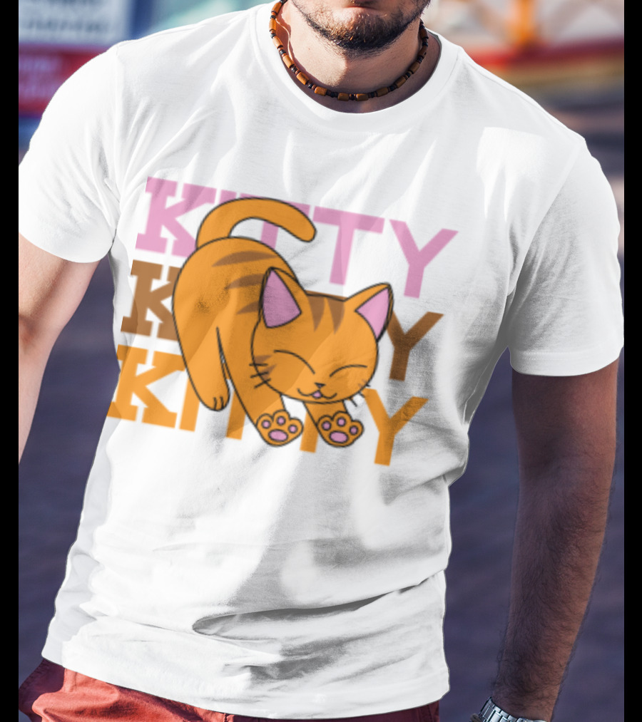 Kitty Kitty Playful Ginger Cat Illustration With Pastel Text T-Shirt