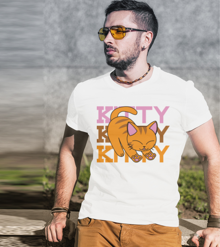 Kitty Kitty Playful Ginger Cat Illustration With Pastel Text T-Shirt