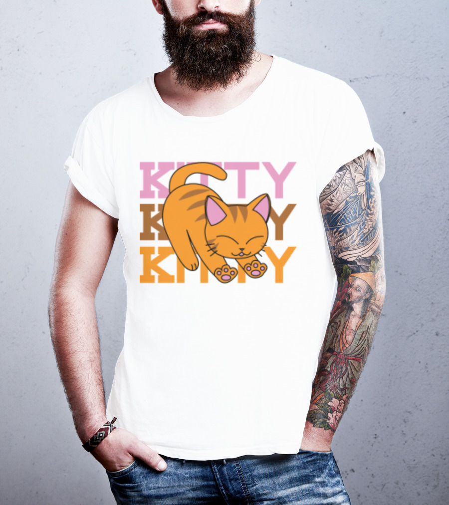 Kitty Kitty Playful Ginger Cat Illustration With Pastel Text T-Shirt