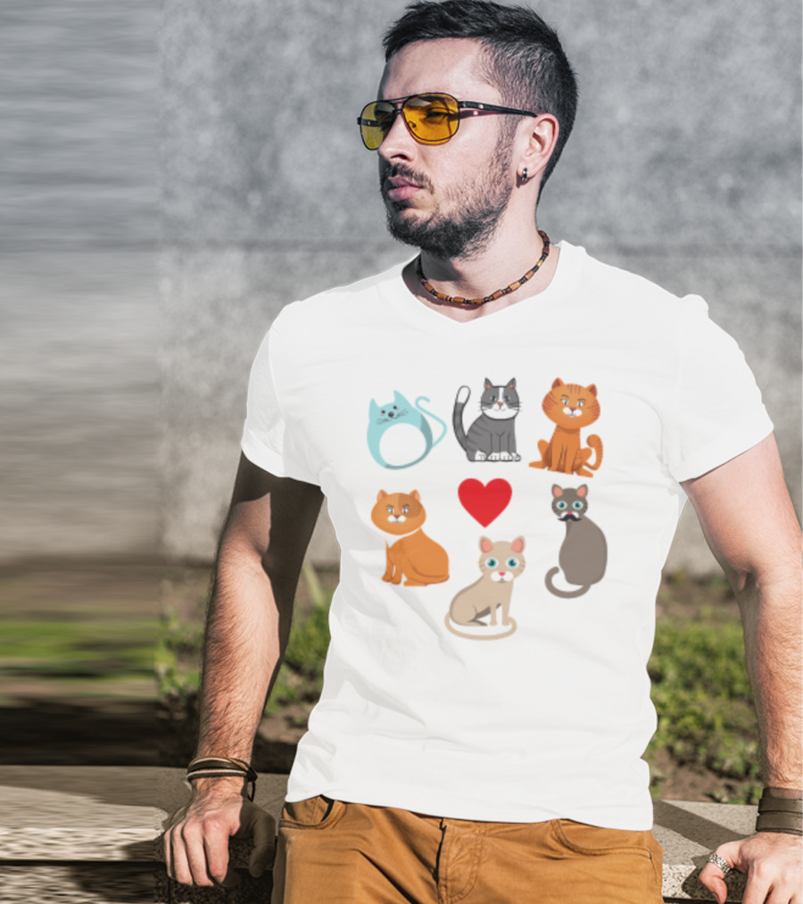 Nice Kitty Love Adorable Cats And Heart T-Shirt