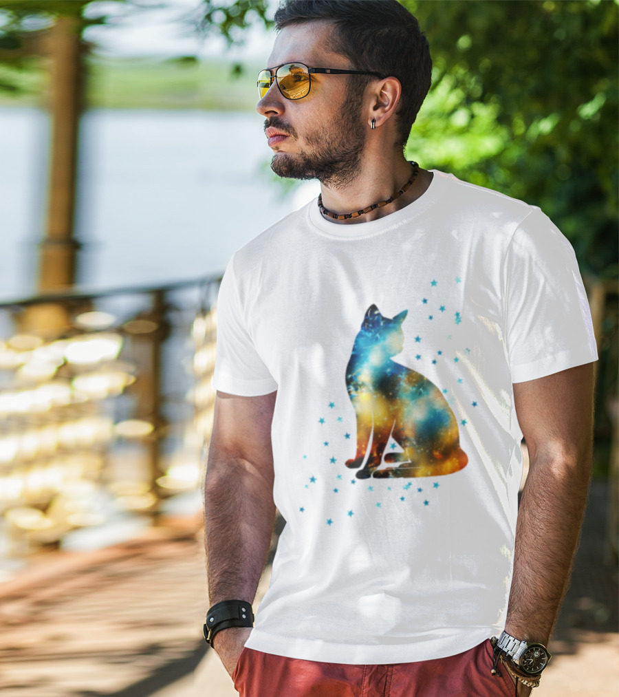 Galaxy Kitty Celestial Cat With Cosmic Stars T-Shirt